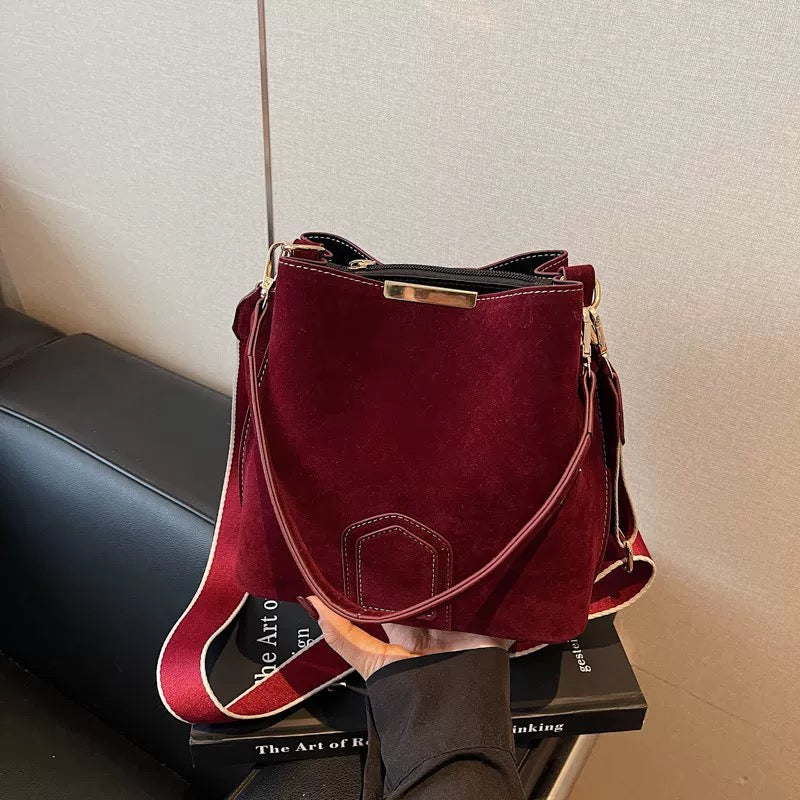 Suede leather bucket bag