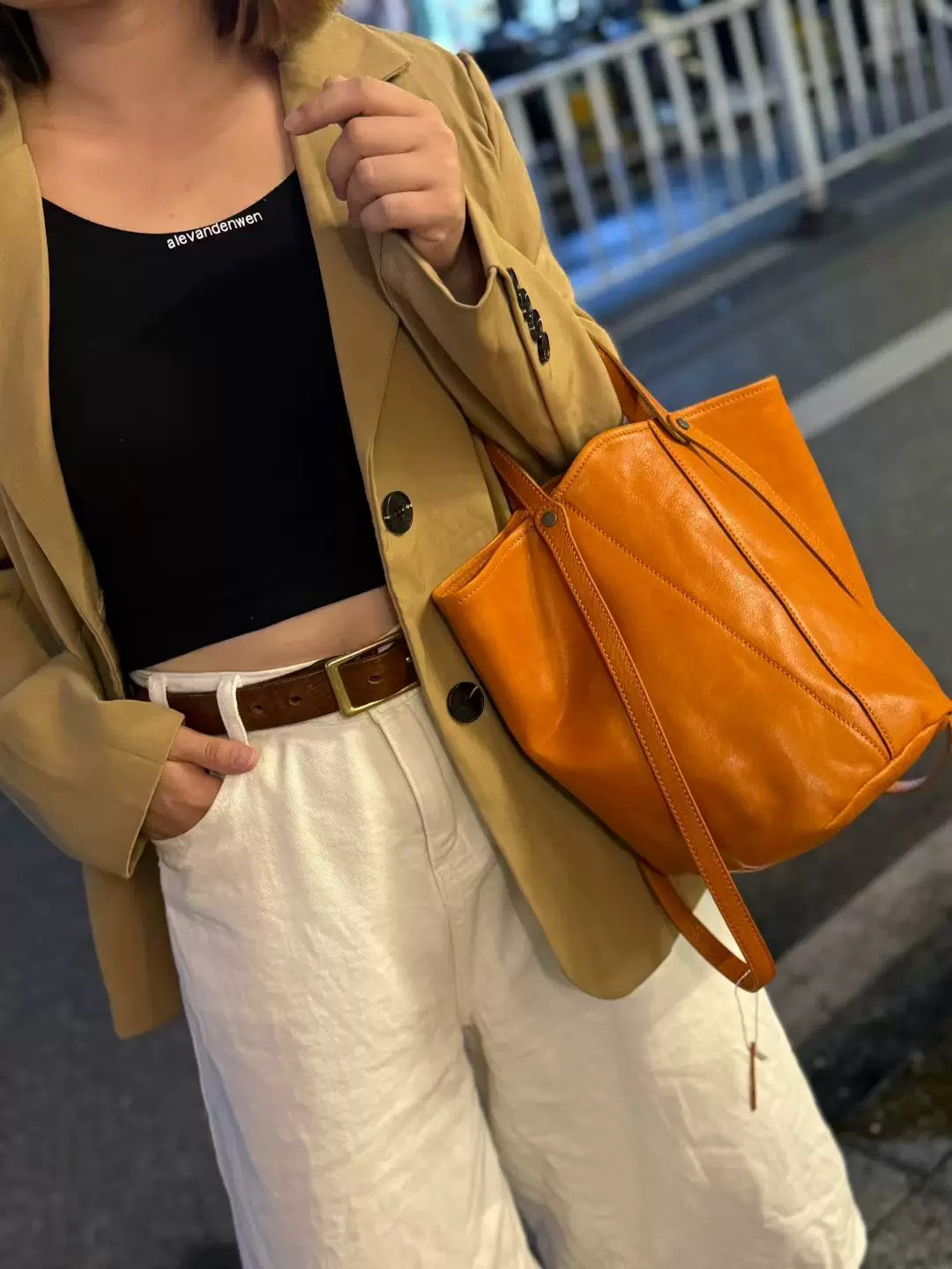 Matte leather bucket bag