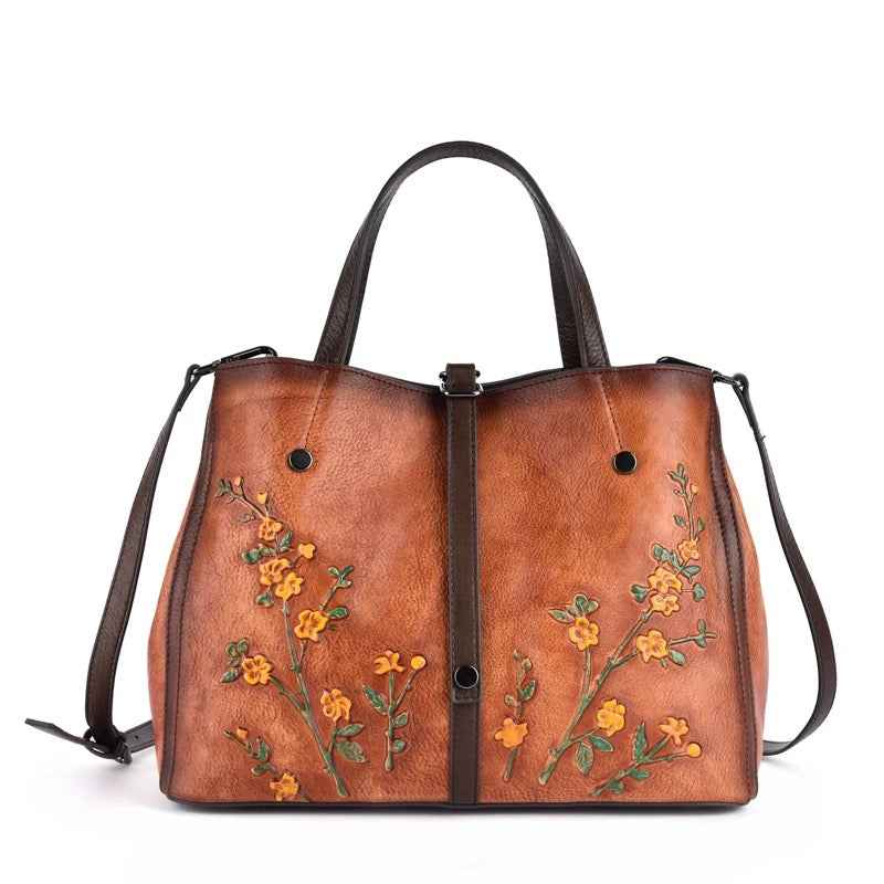 Flower leather tote
