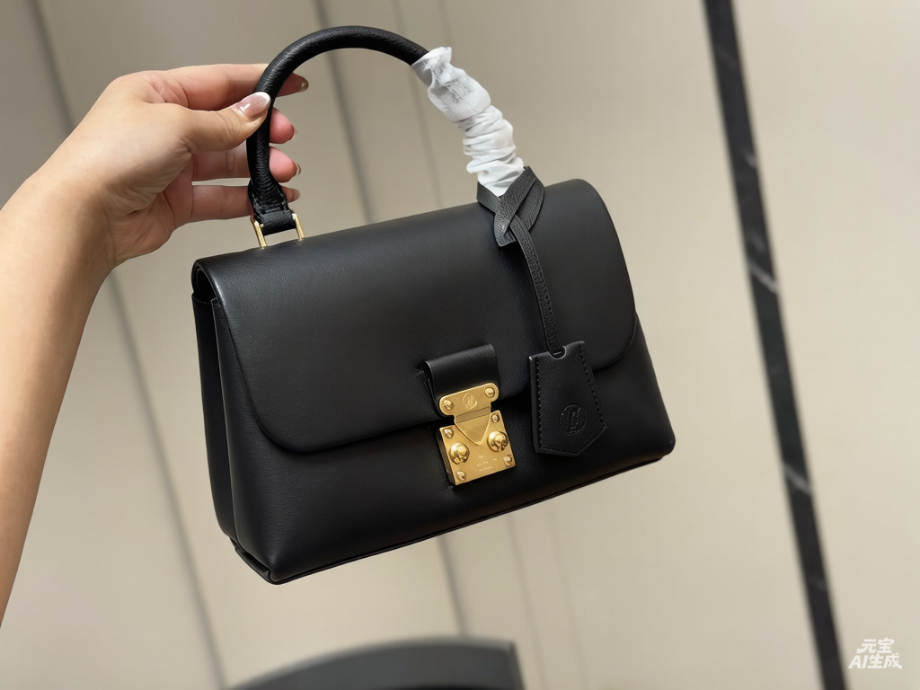 Black leather handle bag