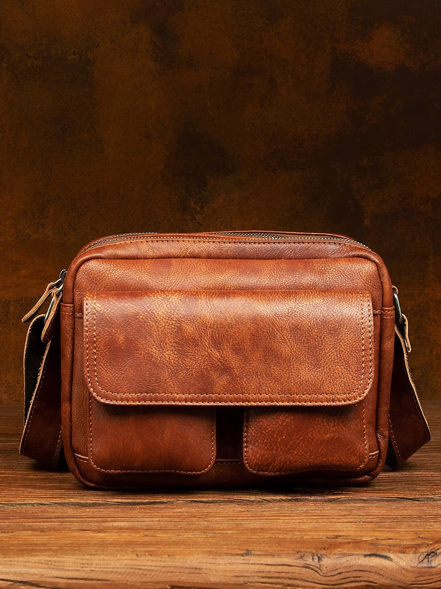 Brown cowhide camera bag