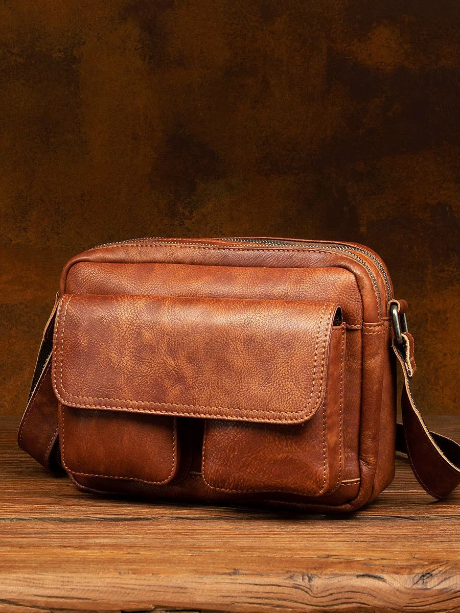 Brown cowhide camera bag