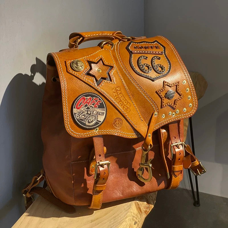 Top layer cowhide backpack