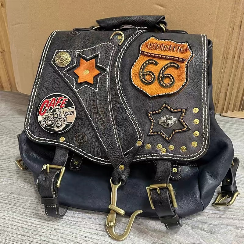 Top layer cowhide backpack