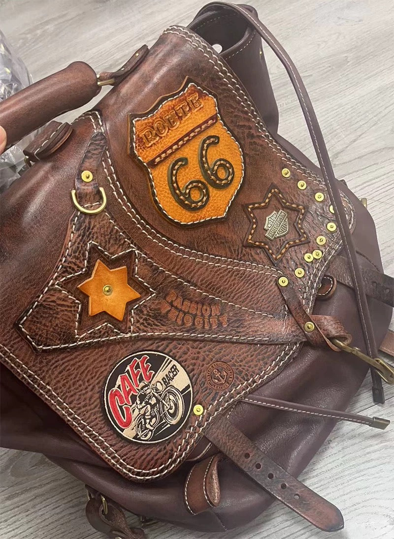 Top layer cowhide backpack