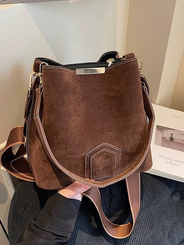 Suede leather bucket bag