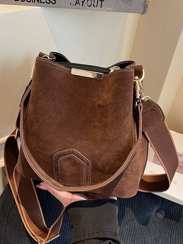 Suede leather bucket bag