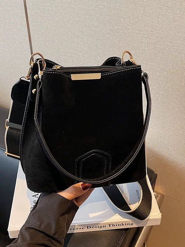 Suede leather bucket bag