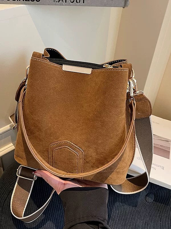 Suede leather bucket bag