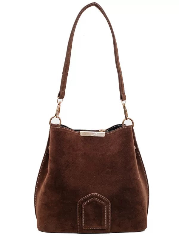 Suede leather bucket bag