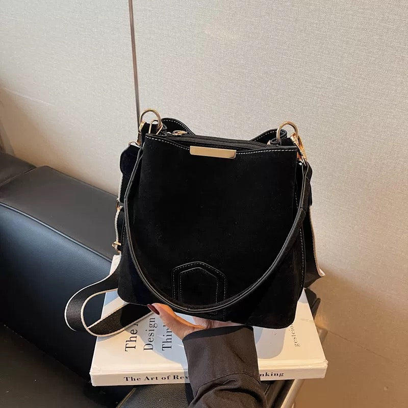 Suede leather bucket bag