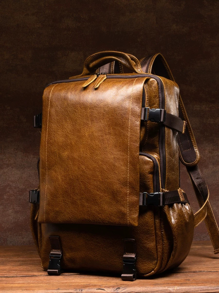 Shiny leather backpack
