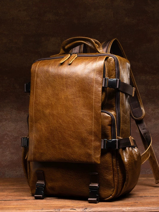 Shiny leather backpack