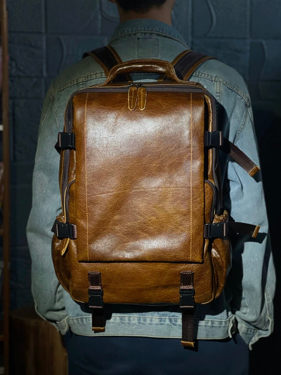 Shiny leather backpack