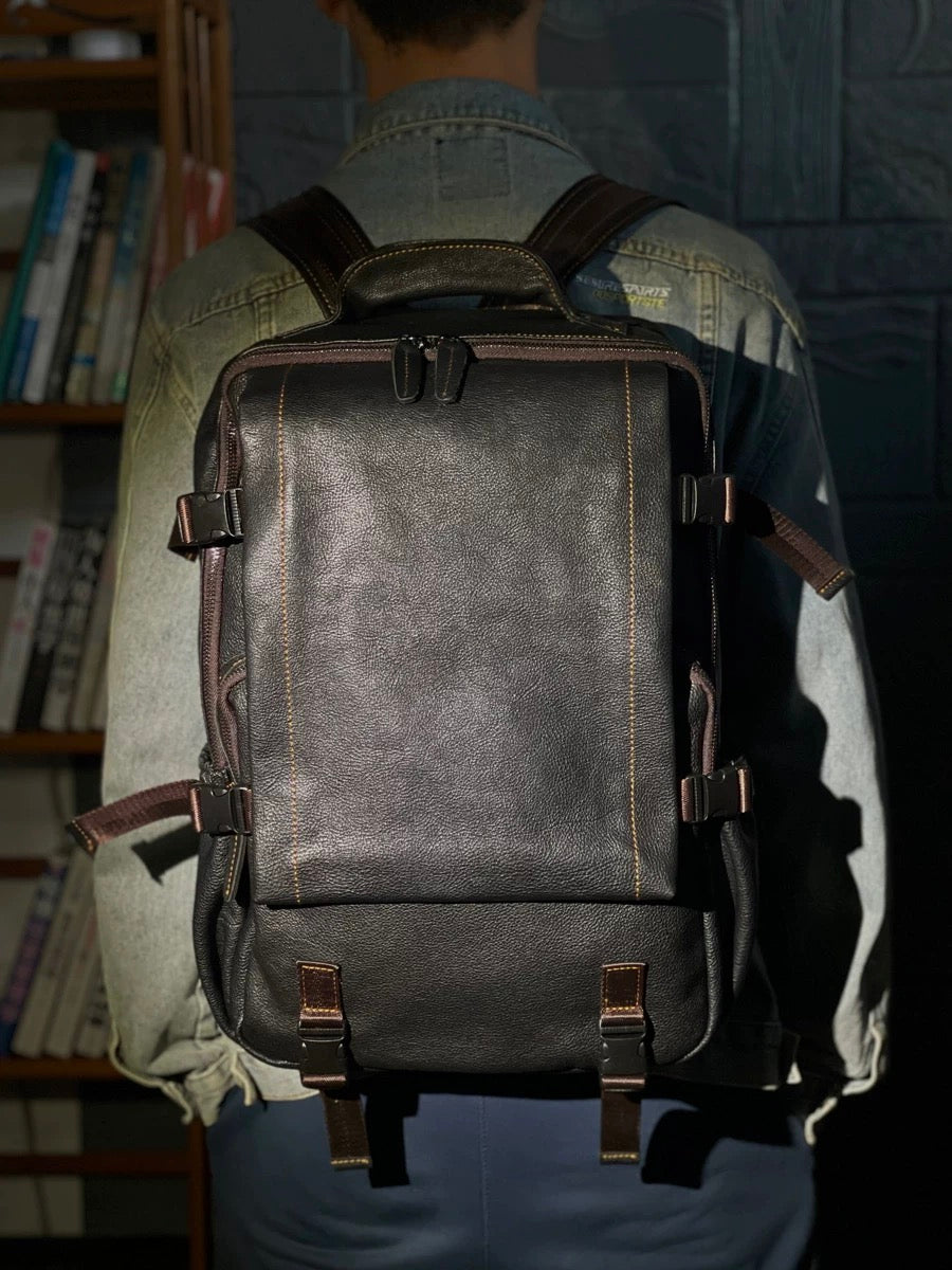 Shiny leather backpack
