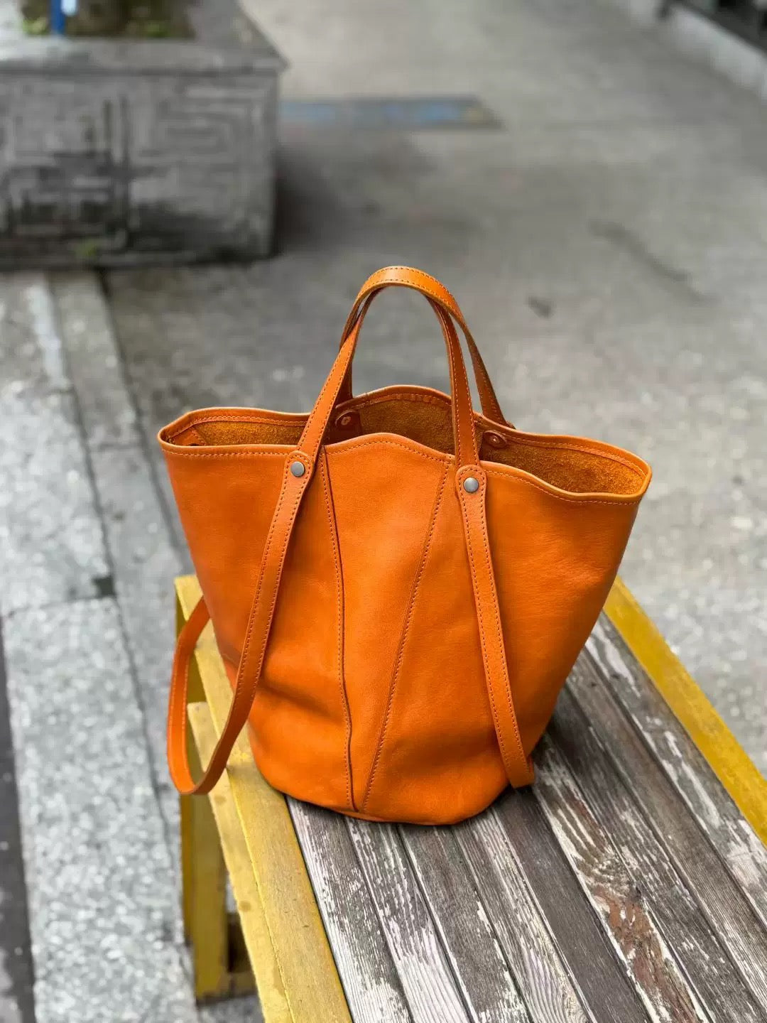 Matte leather bucket bag