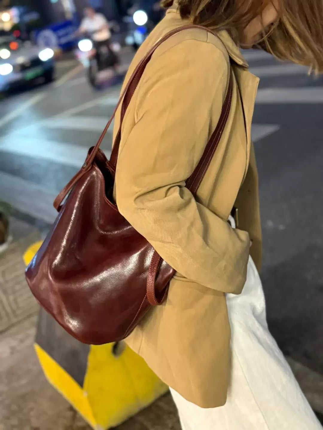 Matte leather bucket bag