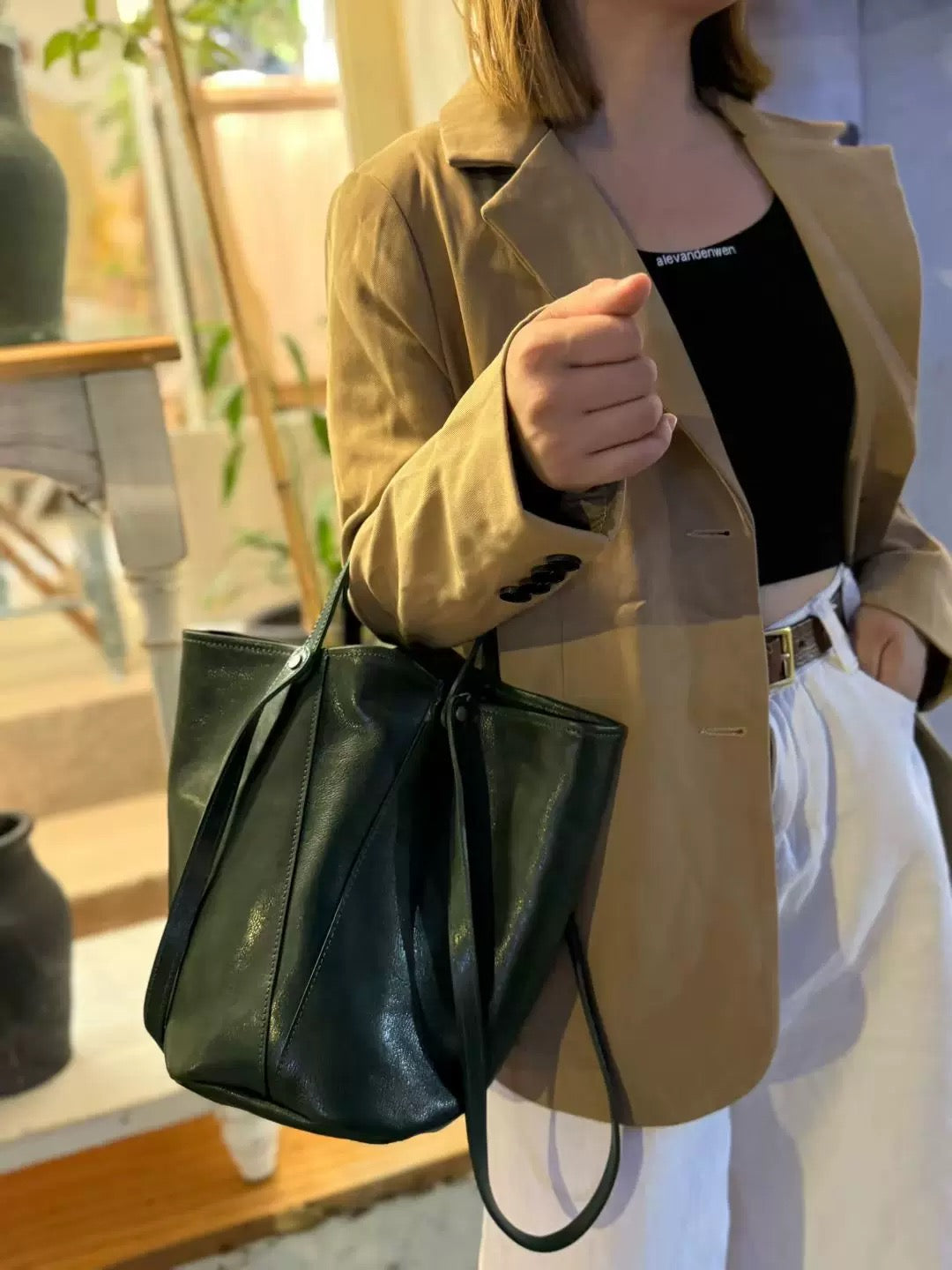 Matte leather bucket bag