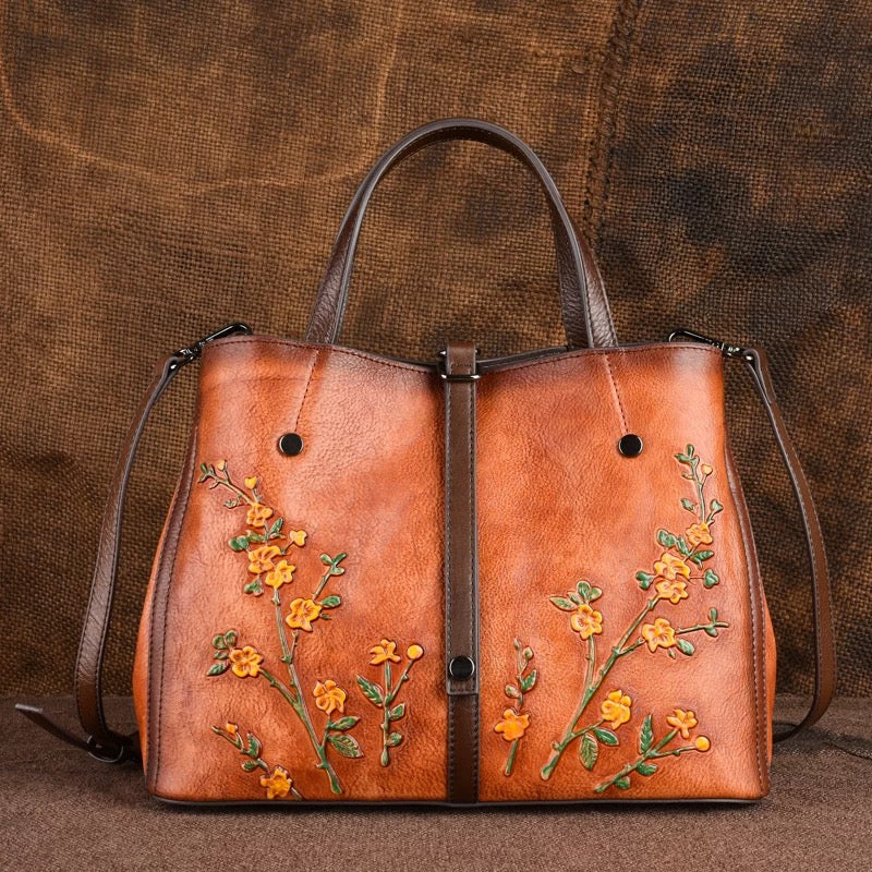 Flower leather tote
