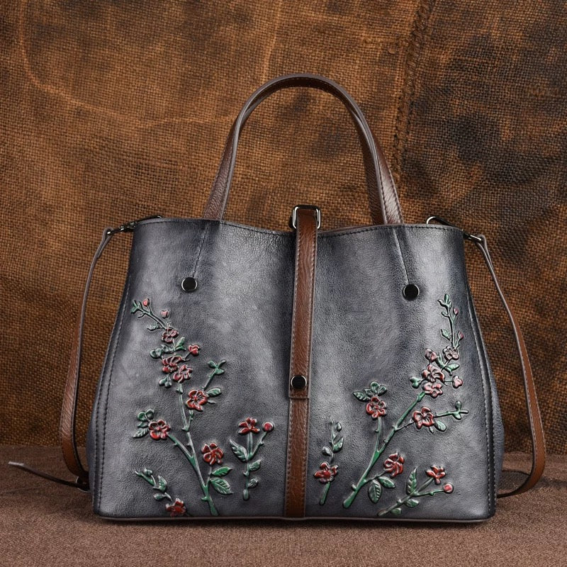 Flower leather tote