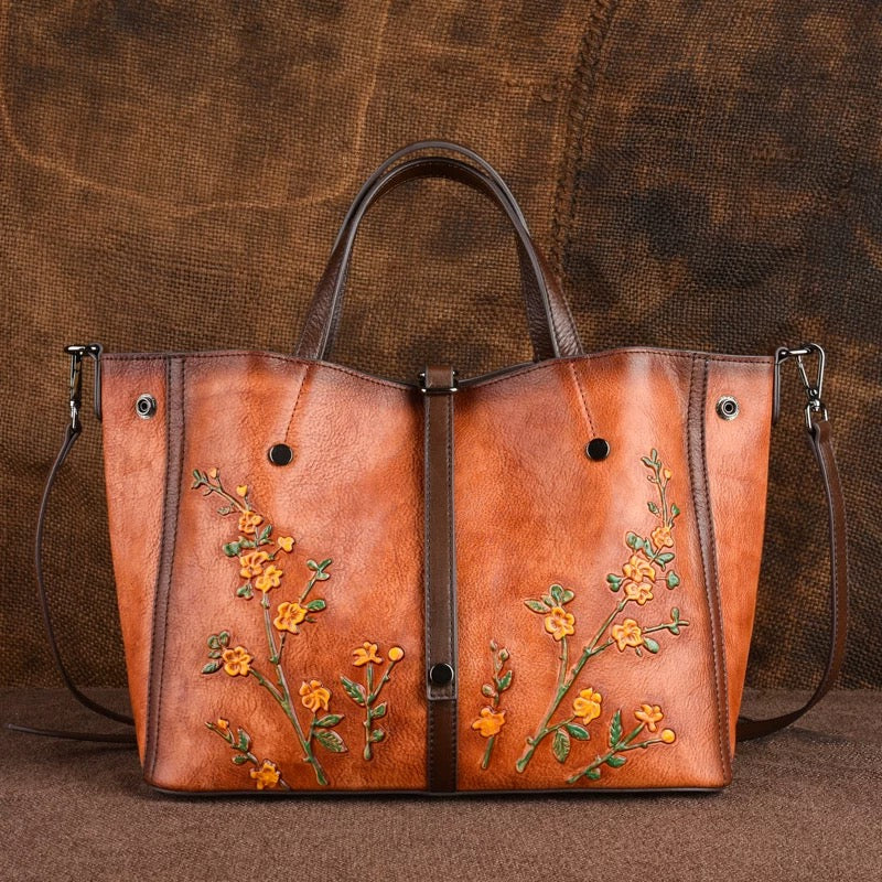 Flower leather tote