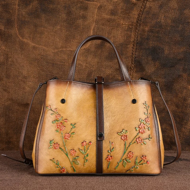 Flower leather tote