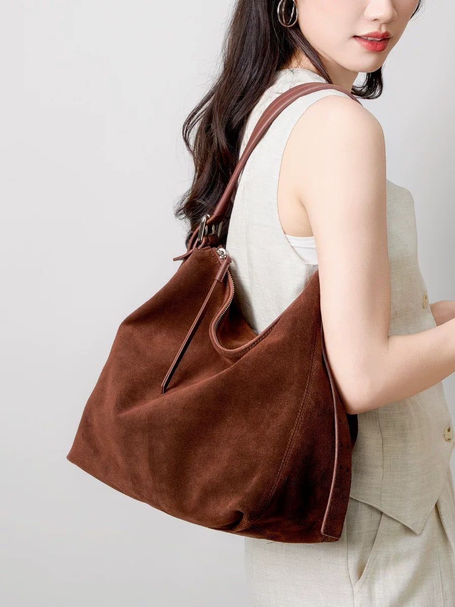 Suede leather big hobo