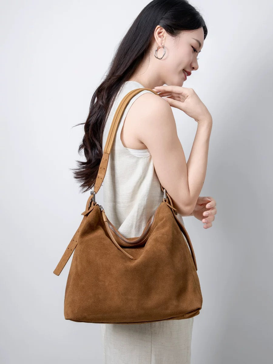 Suede leather big hobo
