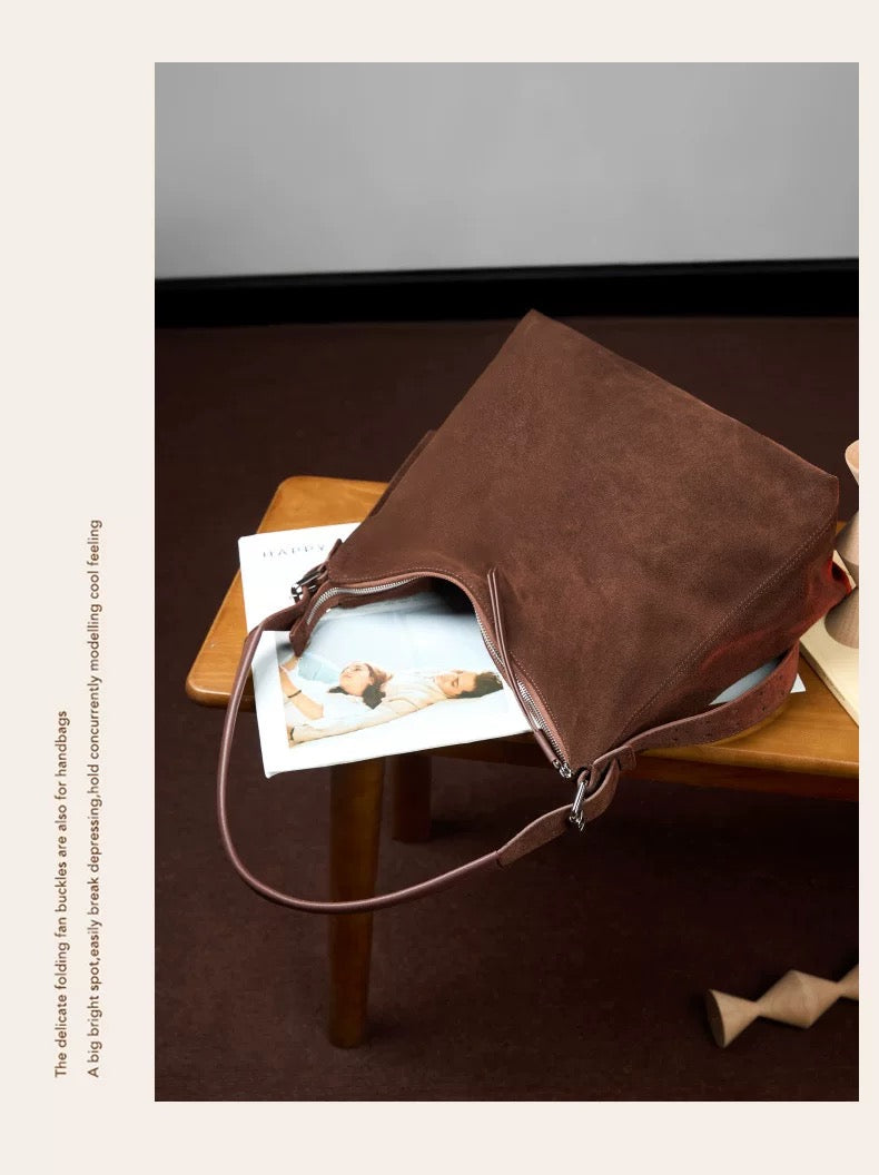 Suede leather big hobo