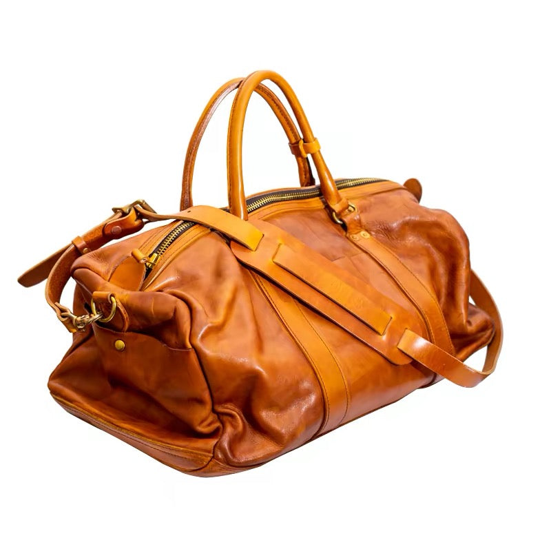 Vintage style shiny leather duffle bag