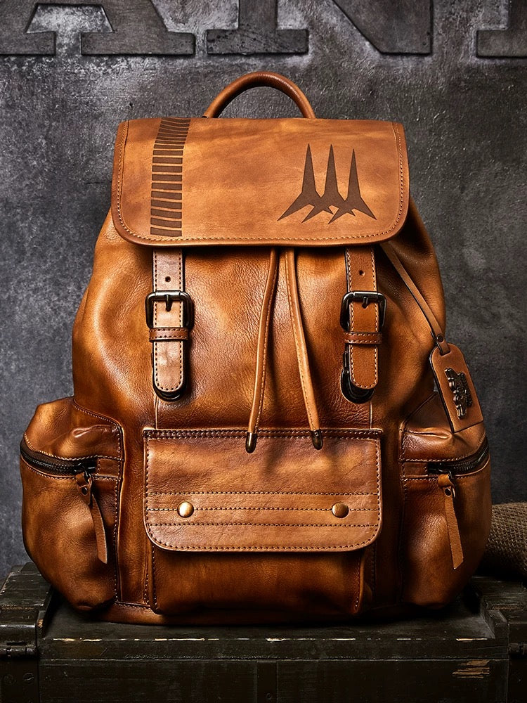 Vintage military style leather backpack
