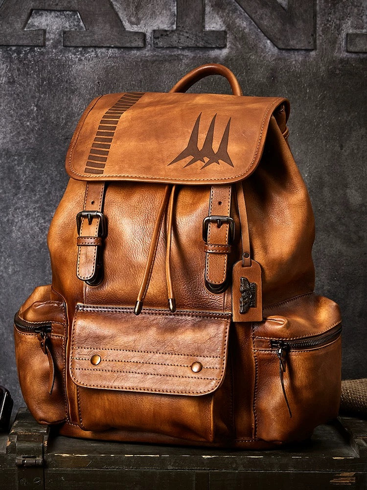 Vintage military style leather backpack
