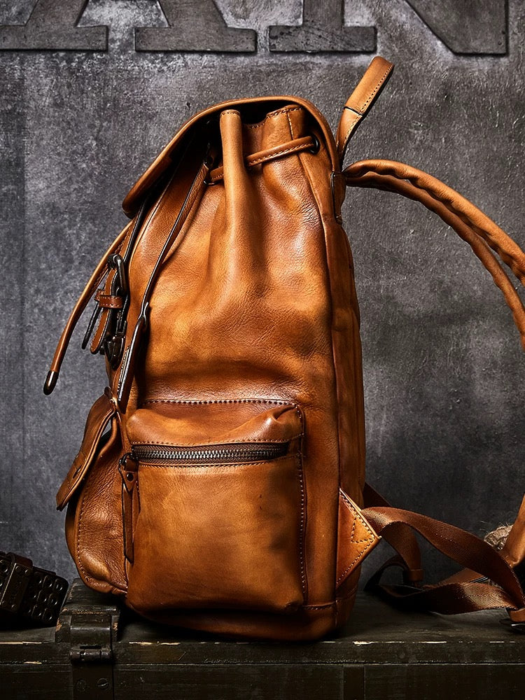 Vintage military style leather backpack