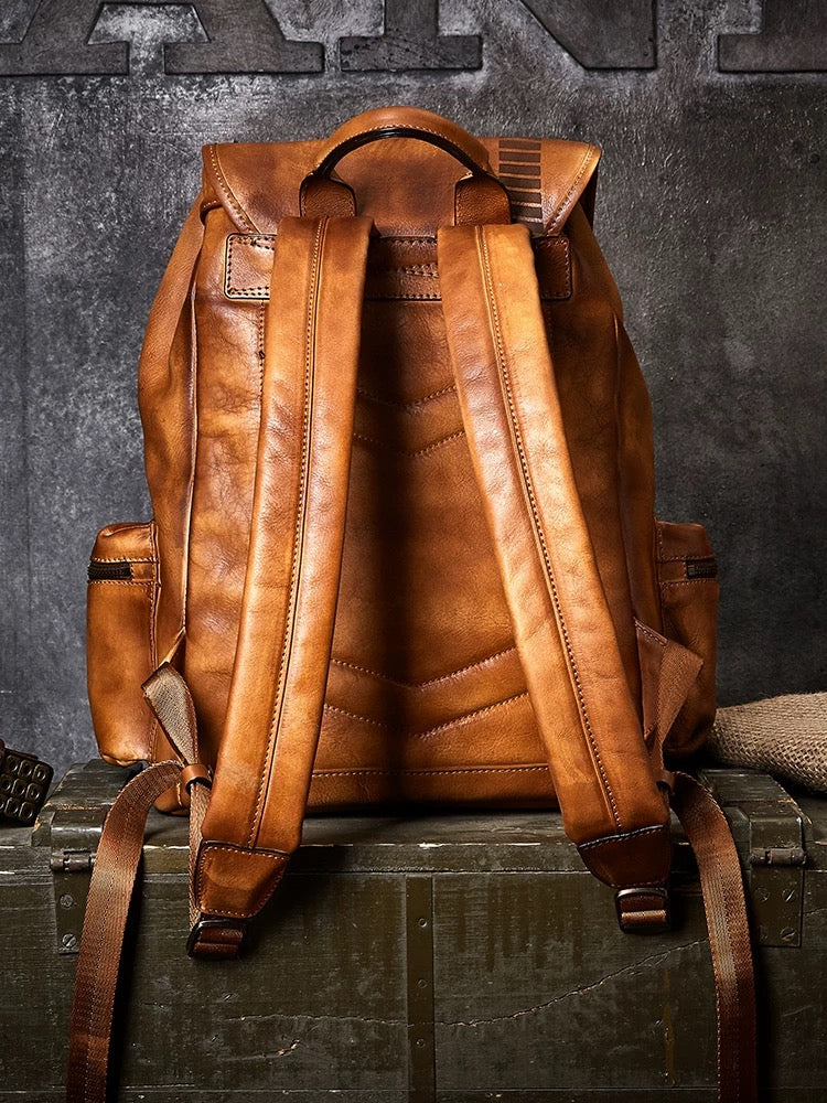 Vintage military style leather backpack