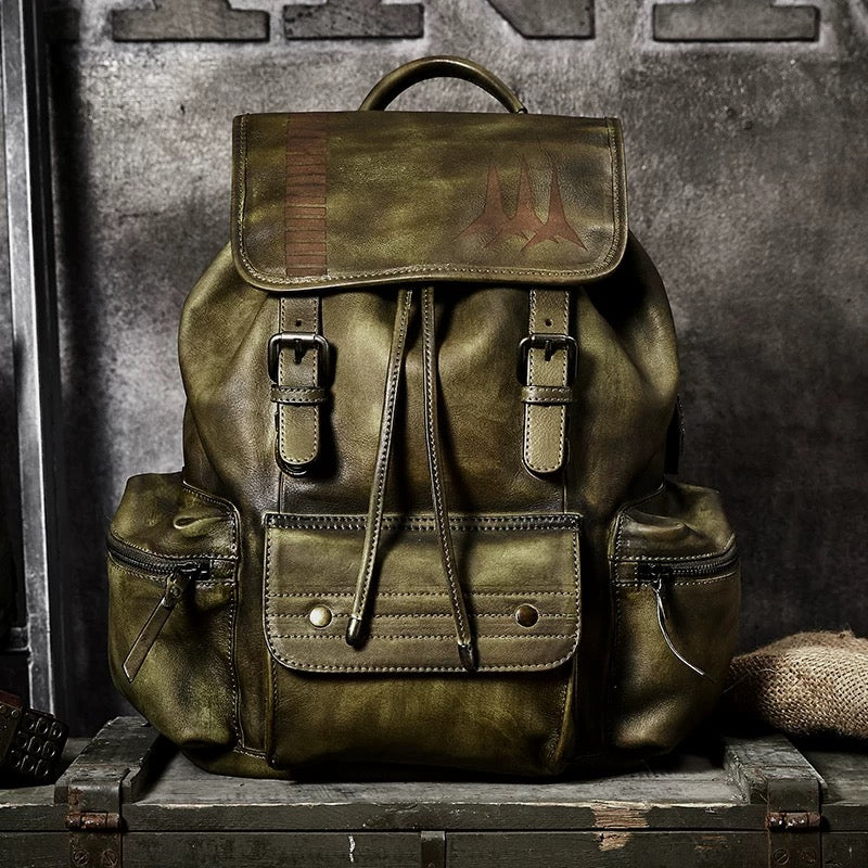 Vintage military style leather backpack